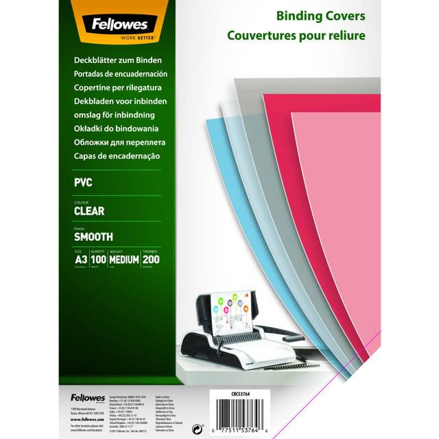 Fellowes Binding Covers Clear A3 PVC 200 Micron - Pack of 100