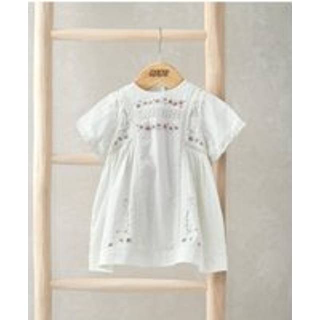 Short Sleeve Cotton Embroided Dress - Floral Print - GREEN - 6-9 Months