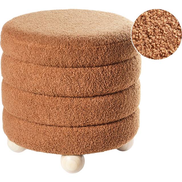 Beliani - Pouffe Teddy Boucle Upholstery Pine Wood Legs Footstool Home Accessories Living Room Golden Brown Chilly