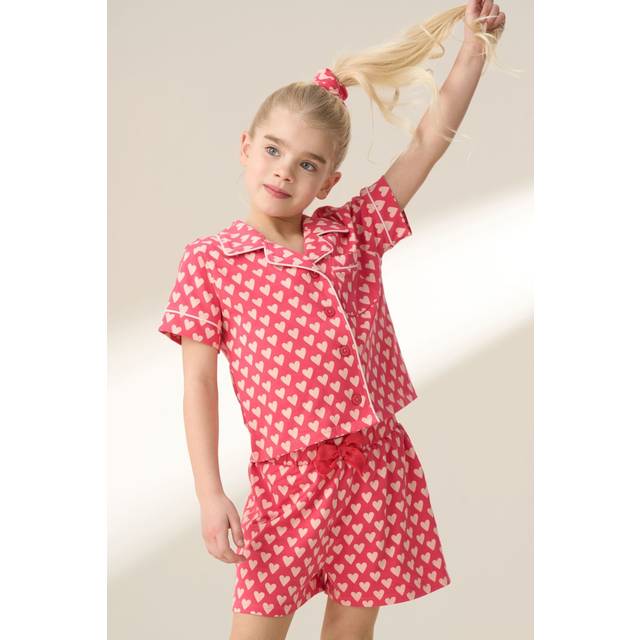 Angel & Rocket Kids' Heart Print Shortie Pyjama Set, Pink