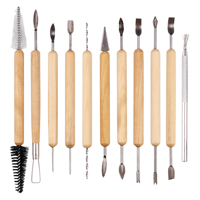 11-Piece Wooden Handle Double Ended Modeling Tools Sculpting for Clay Easy to Use Modeling, Trimming, and Cutting