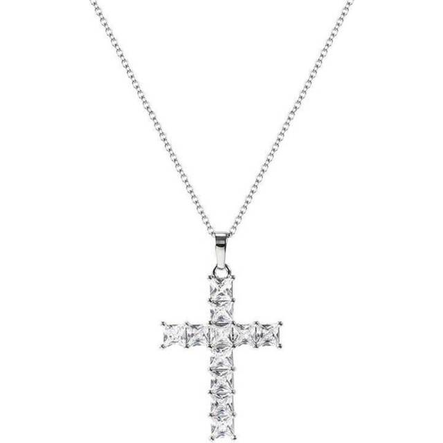 (Silver) Trendy Classic Unisex Cross Necklace Dropshipping Gold Multi Color Crystal Jesus Cross Pendant for Women Gifts