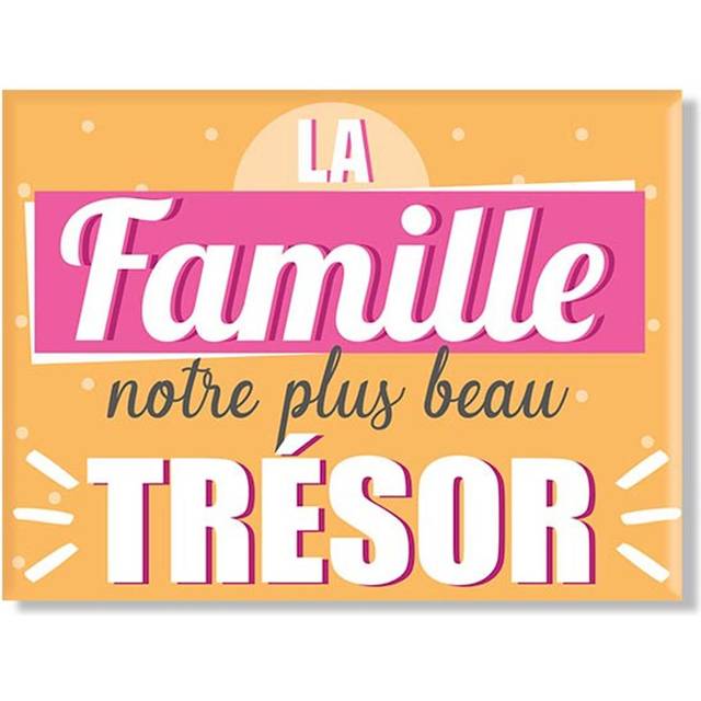 Les Trésors De Lily [A3368] - Yellow ceramic magnet 'Family' (the family our greatest treasure) - 8x6cm yellow