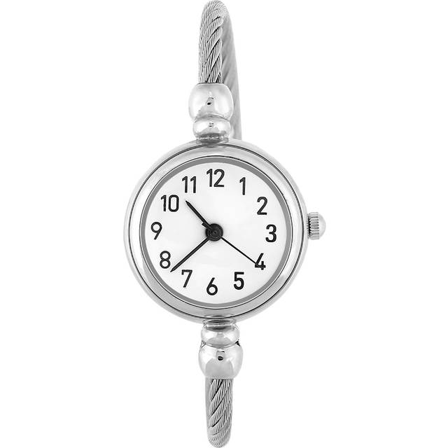 Analog Round Quartz Alloy Strap Open Bracelet Watch Wristwatch (Arabic Numerals White Dial)
