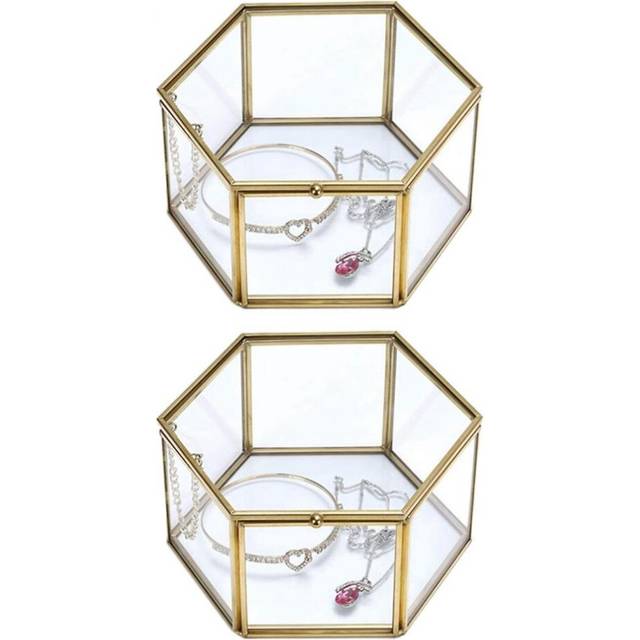 Glass Vintage Jewelry Box Golden Geometric Jewelry Display (large)
