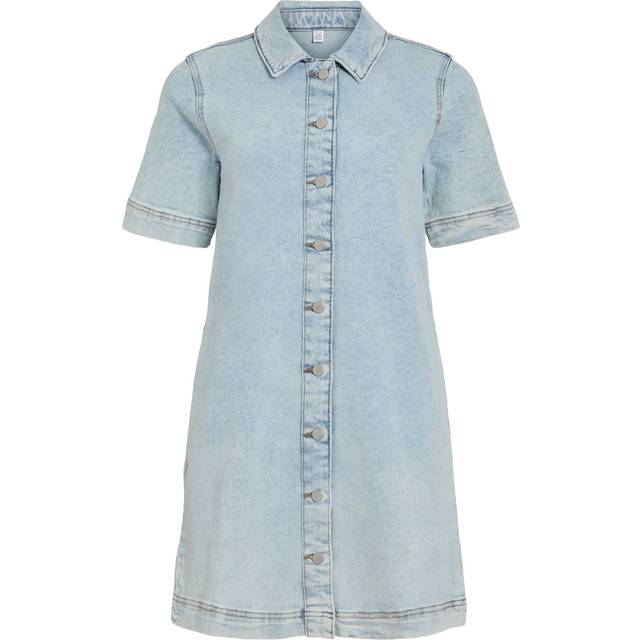 Vila - Jeansklänning viSol 2/4 Sleeve Button Dress/r - Blå