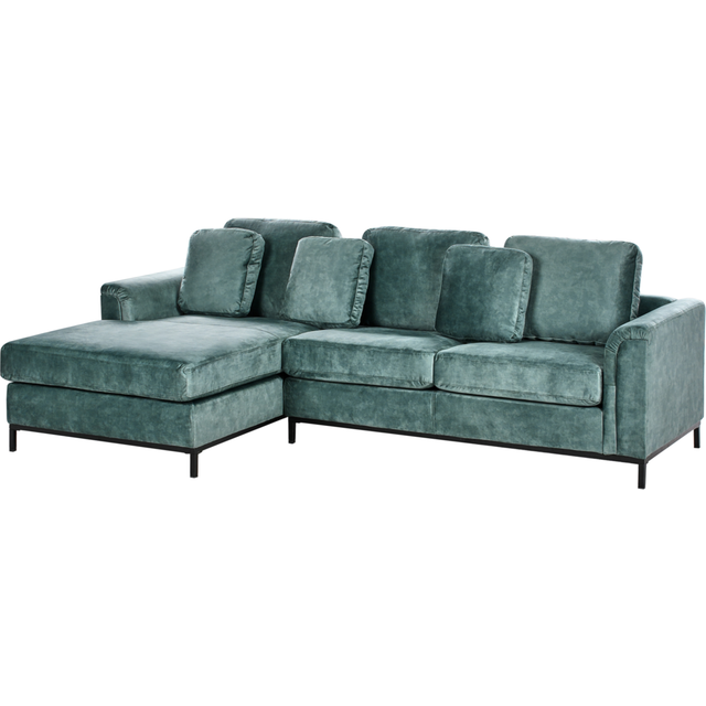 Beliani Right Hand Velvet Corner Sofa Teal Oslo, Blue