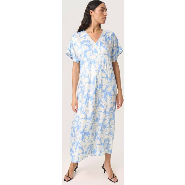 Soaked In Luxury Becca Floral Flare Midi Dress, Blue/White