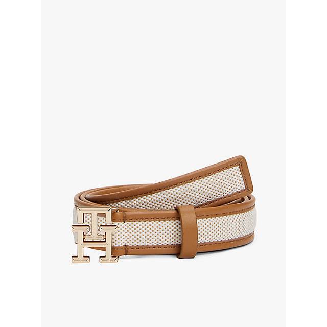 Tommy Hilfiger Logo Buckle Canvas Belt - Brown, Brown, Size 95, Women