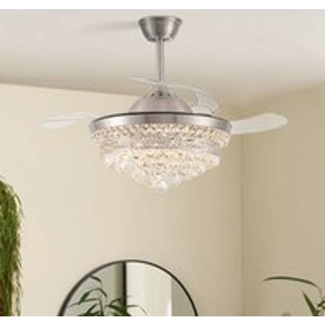 Crystal led Ceiling Fan with 3 Color Lights
