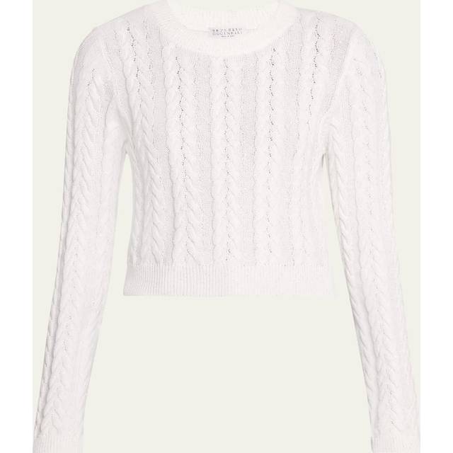 Micro Sequined Cotton Double Cable-Knit Sweater - WHITE - Large