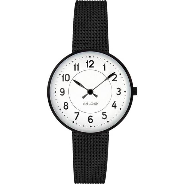 ARNE JACOBSEN Watch 30mm Scandinavian Design Daily Life Waterproof Design without Second STATION White Black Mesh Belt (Quiet Hand) 53400-1410 svart