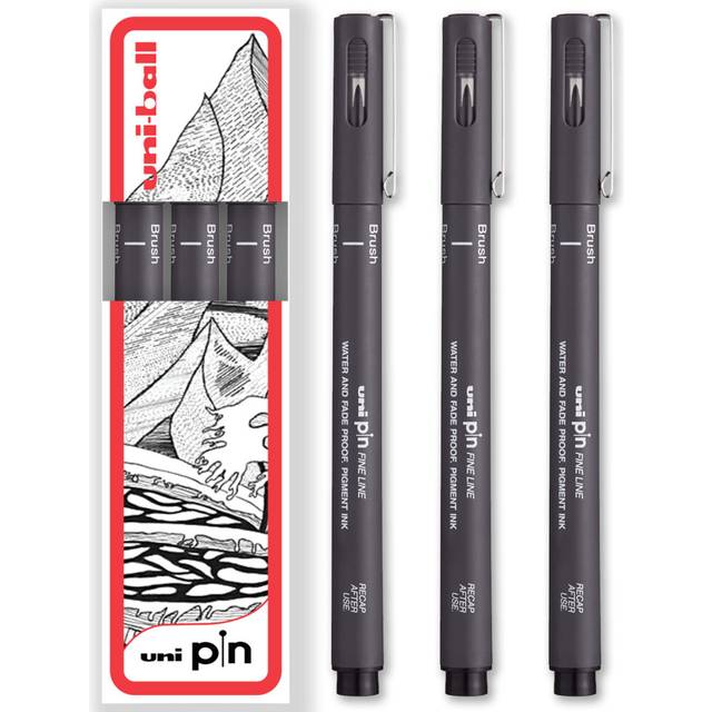(Brush, Dark Grey) uni-ball PIN Fineliner Technical Drawing Pens - Set of 3