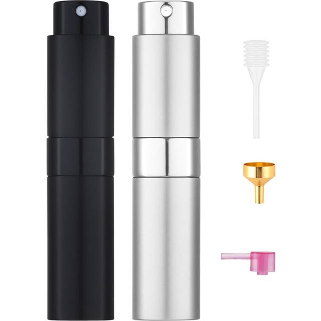 Tekson 8ml Travel Perfume Atomizer Refillable  Mini Cologne Spray Bottle Empty  Small Aftershave Portable Sprayer for Liquid Dispenser (Black&Sliver)