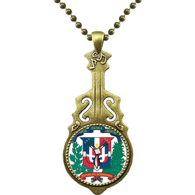 Donican Republic National Emblem Country Necklace Antique Guitar Jewelry Music Pendant