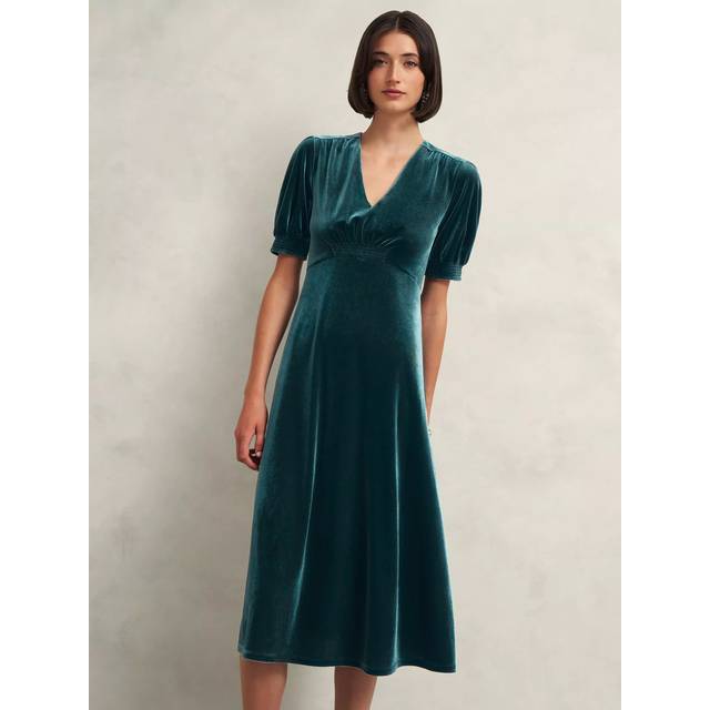 Hobbs Dormer Velvet Midi Dress, Evergreen