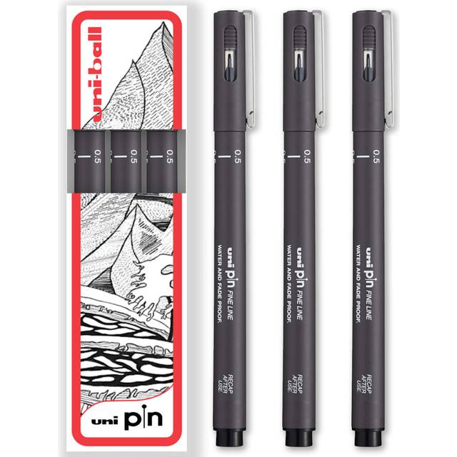 (0.5mm, Dark Grey) uni-ball PIN Fineliner Technical Drawing Pens - Set of 3