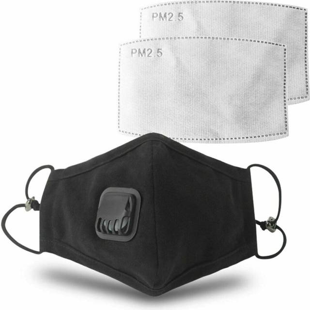 Anti-Pollution Washable Cotton Mask with Valve Replaceable Filter, Black