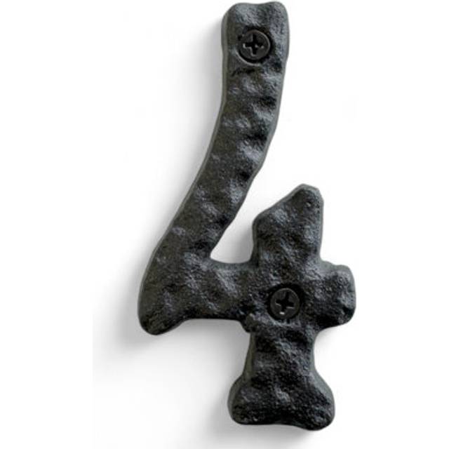 NACH House Numbers for Outside  4 inch Black Address Numbers for House - Number 4 - Rustic Numbers for Outside with Mounting Hardware