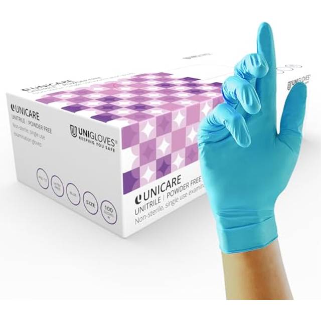 Unicare Unitrile Blue Heavyweight Powder Free Hybrid Examination Gloves Box of 100