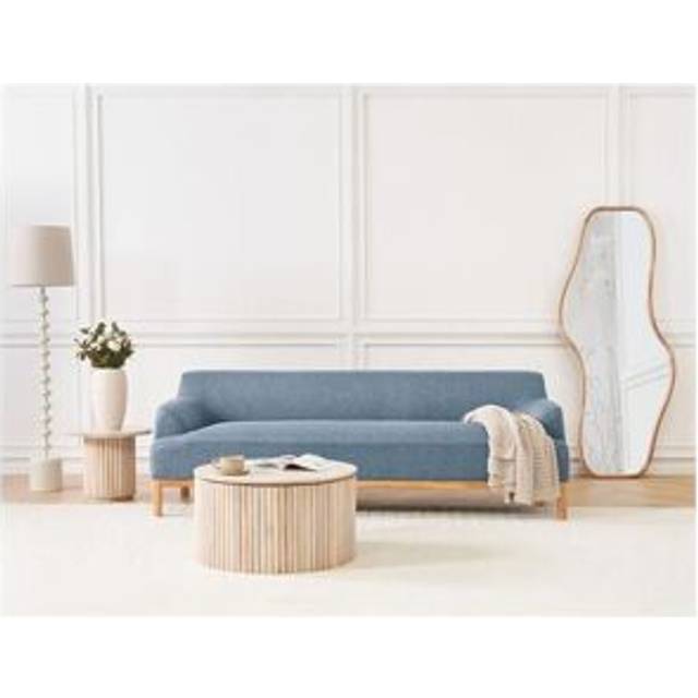 Beliani - Stylish 3 Seater Sofa Polyester Fabric Wooden Legs Living Room Blue Sosjo