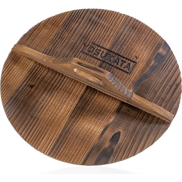 YOSUKATA Cast Iron Wok Cover - Premium Wok Cover 34 cm - Pan Lid - Wooden Wok Lid 34 cm in with Ergonomic Handle - Condensate-Free 34 cm Pan Lid -