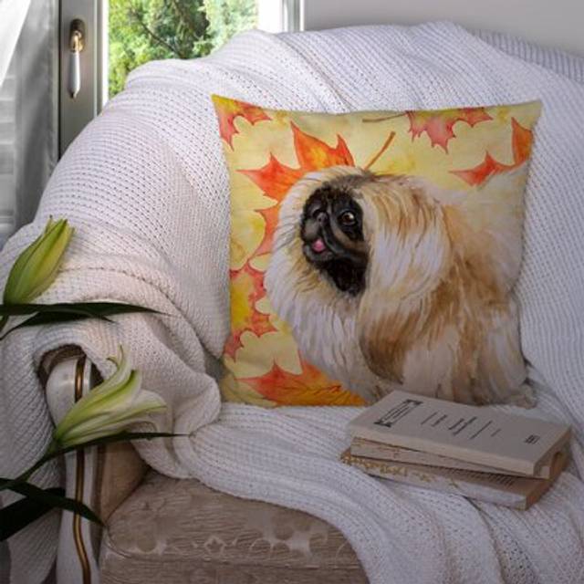 Caroline's Treasures BB9942PW1414 Pekingese Outdoor Canvas Pillow  Fall Leaves