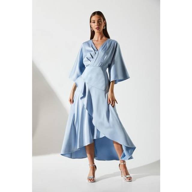Coast womens midi dress blue satin back crepe ruffle wrap elegant occasion