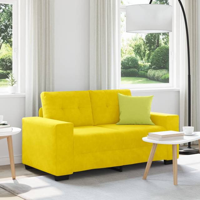 vidaXL Loveseat Sofa with Cushion Yellow Velvet