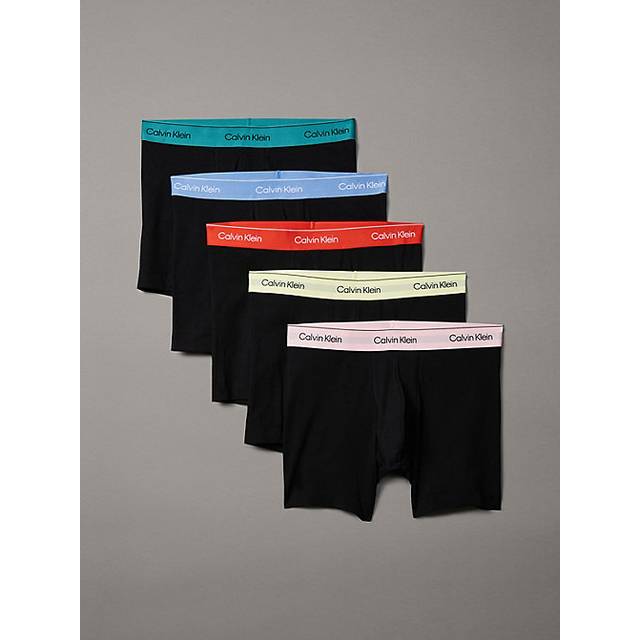 Calvin Klein Men's 5-Pack Icon Cotton Stretch Boxer Briefs, Black With Multi Coloured Waistband - Size: 32/34/35