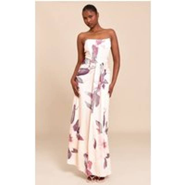 Stone Floral Bandeau Corset Drape Detail Maxi Dress, White - 4