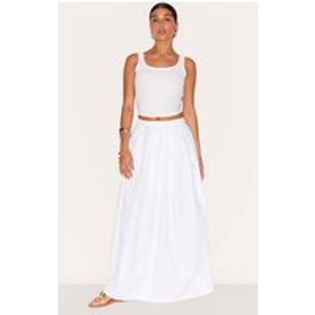 Petite White Woven Zip Back Maxi Skirt, White - 2
