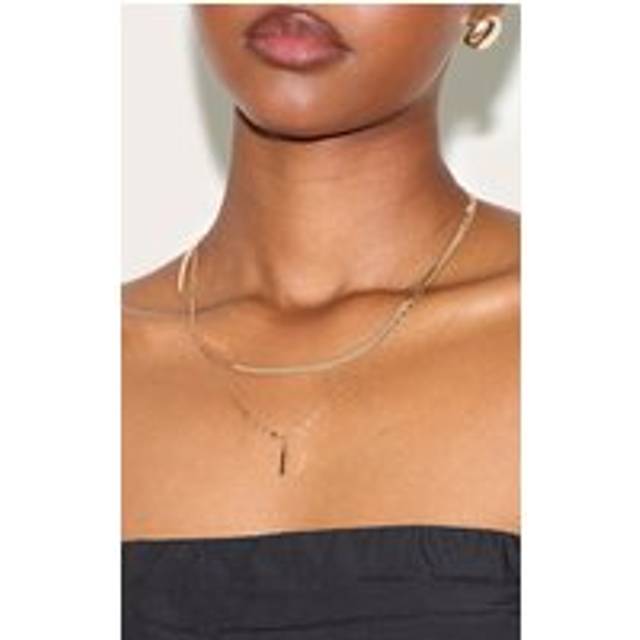 Gold Pendant Layered Snake Chain Necklace, Yellow - One Size