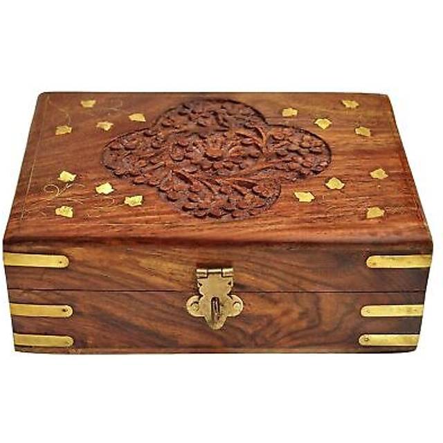 Beautiful wooden jewellery box jewel organizer carvings women girl gift 6x4 inch