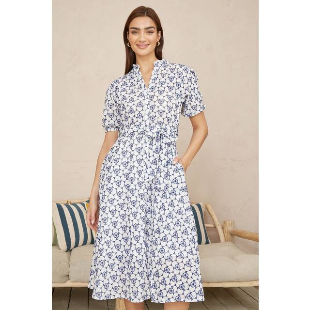 Yumi Borderie Anglaise Midi Shirt Dress, White