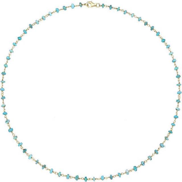 Yellow Gold Plated Sterling Silver Turquoise 4mm Bead Chain Link Necklace