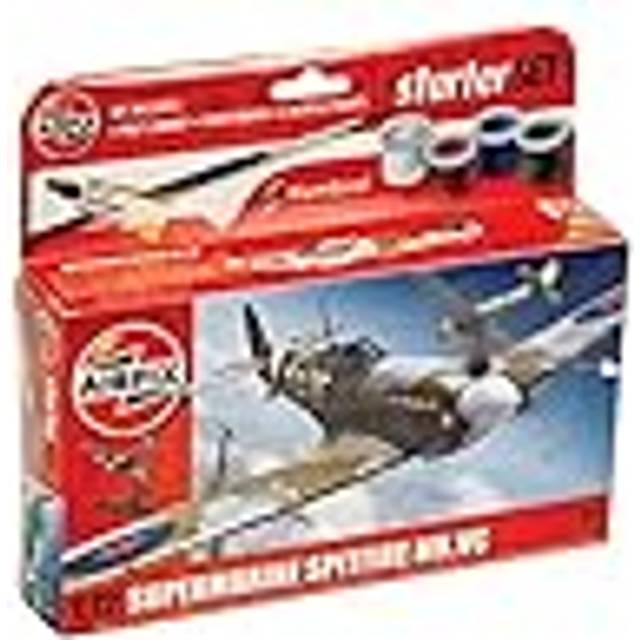 Starter Set - A55001 Supermarine Spitfire MkVc Model Building Kit - Plastic Model Plane Kits for Adults & Children 8+, Set Includes Decals, Paints,