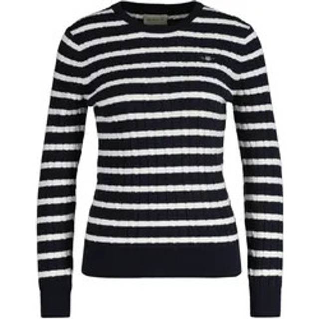 GANT Women Striped Stretch Cotton Cable Knit Crew Neck Sweater (S)