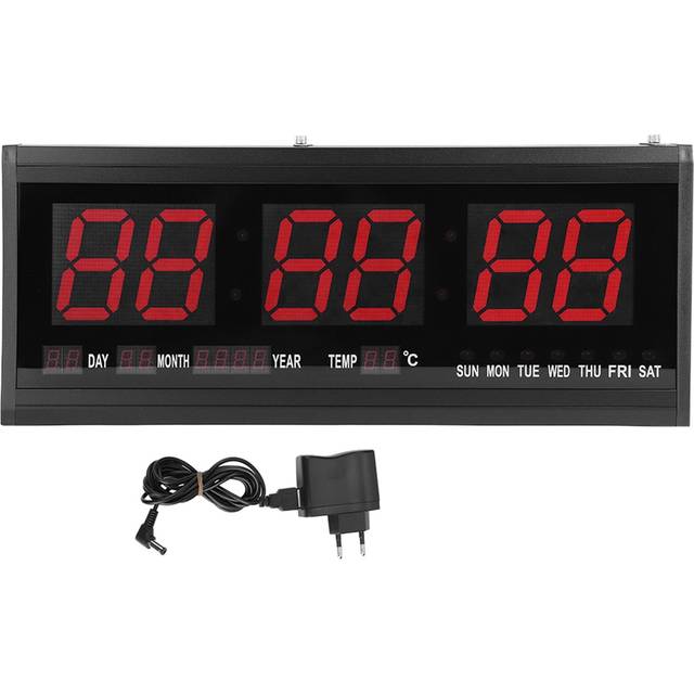 Large Modern Led Digital Wall Clock Date Temperature 24 Or 12 Hour Office  -