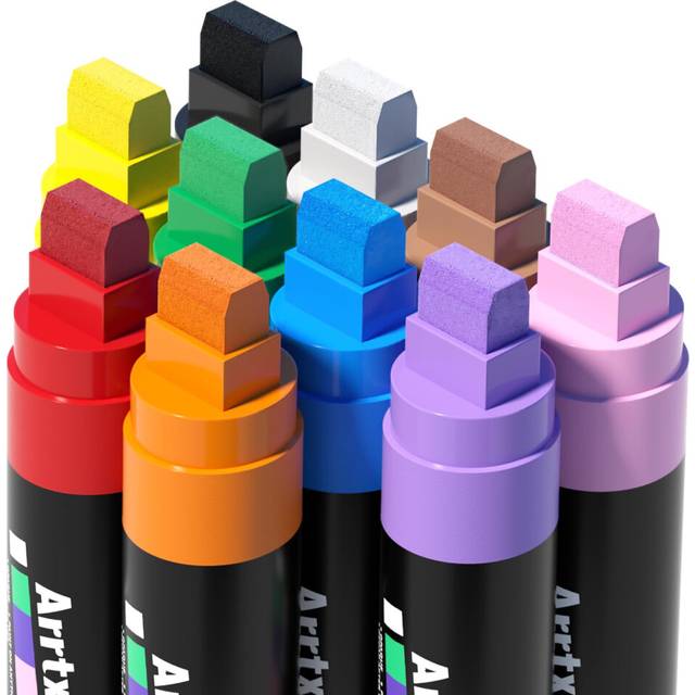 Arrtx Acrylic Jumbo Markers 15mm Jumbo Felt Tip, 10 Acrylic Paint Pens for Rock Painting, Stone, Glass, Easter Egg, Wood and Fabric Painting-Acrylic