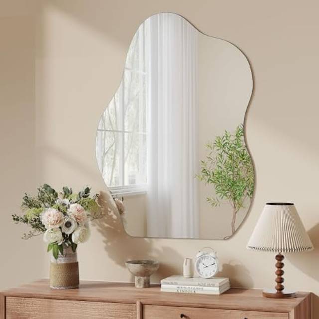 Dripex 70 x 50cm Frameless Hanging Mirror, Irregular Mirror Wall Mounted, Asymmetrical Home Decor for Bathroom Entryway Bedroom Living Room