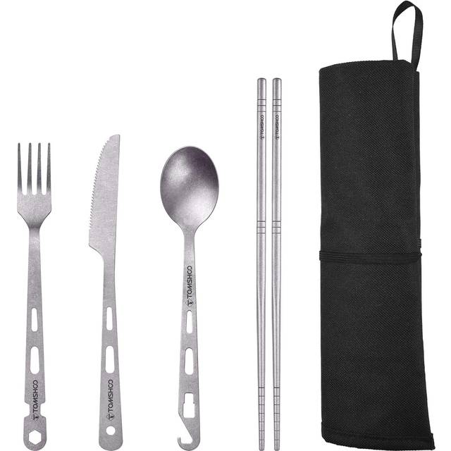 12pcs Ti Tableware Camping Fork Spoon Cutter Chopsticks Ultra Light Outdoor Cutlery Set silver