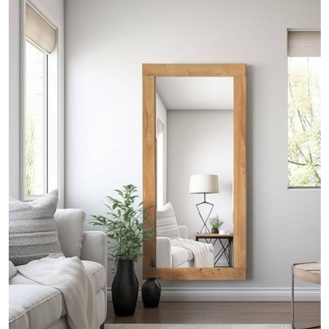 Hallowood Furniture - Waverly Full Length Large Oak Framed Wall Mirror, Narrow Hanging Long Framed Solid Oak Wall Mirror for Living Room, Bathroom