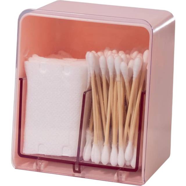 Cotton Pad Holder Dispenser Clear Cotton Ball and Swab Organizer Plastic Cotton Round Container Set with Hinged Lid Press Out , 2 Sections (Pink)