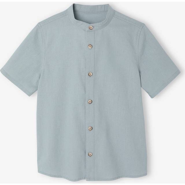 Linen Shirt with Mandarin Collar for Boys sage green