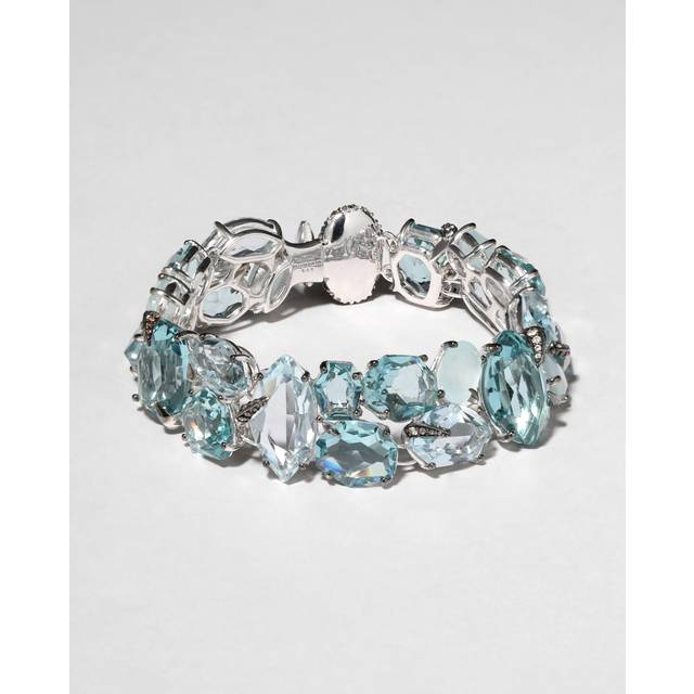 Alexis Bittar Archive Fine Sterling Silver With Blue Topaz And Aquamarine Double Line Bracelet in Blue/Silver | Statement Jewelry from Alexis Bittar (One Size)