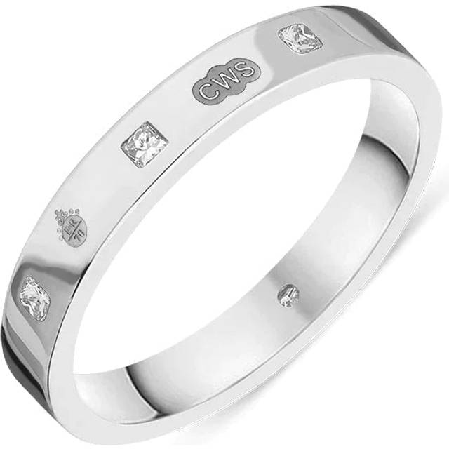 Sterling Silver 0.09ct Diamond Queen's Jubilee Hallmark Princess Cut 3mm Ring D