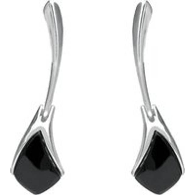 Sterling Silver Whitby Jet Curved Tapered Drop Earrings