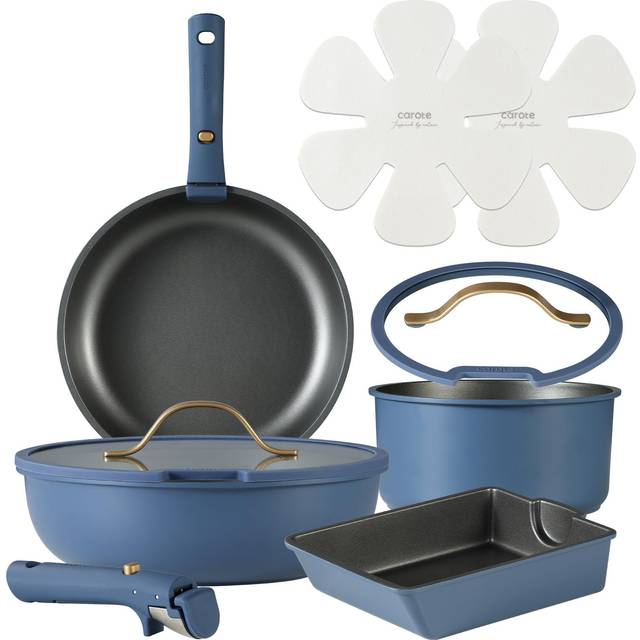 CAROTE Frying Pan 10 Titanium IH Compatible with Gas Free of Hazardous Substances such as 5 Layer Removable Pot Egg Easy to Luxury Blue One Year blå