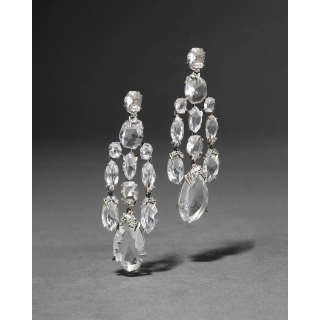 Alexis Bittar Archive Fine Sterling Quartz, Aquamarine And Sapphire Large Chandelier Earrings in Silver  | Statement Jewelry from Alexis Bittar (One Size)